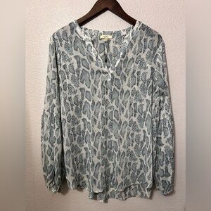 Kori America Snake Print Sheer Long Sleeve Blouse Size M